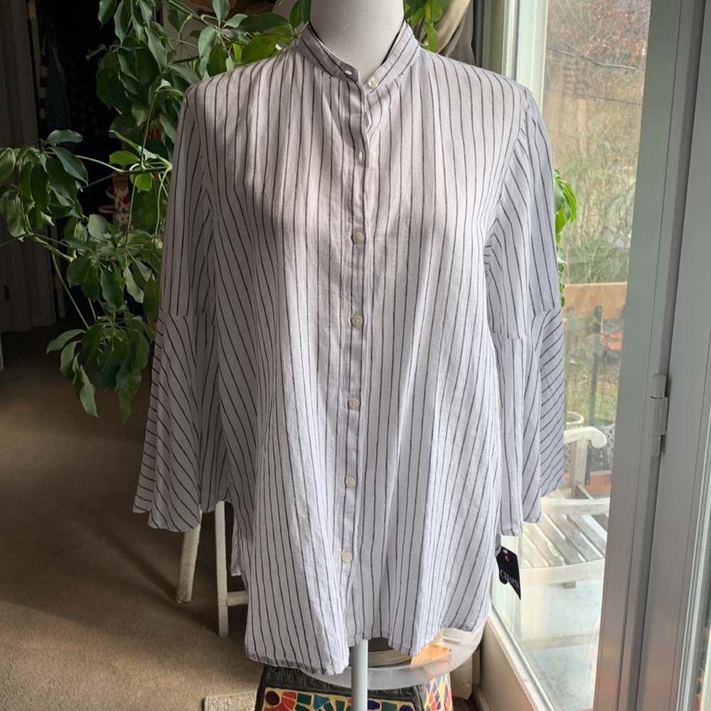 Chaps Bell Sleeve Linen-Blend Top Sz M NWT